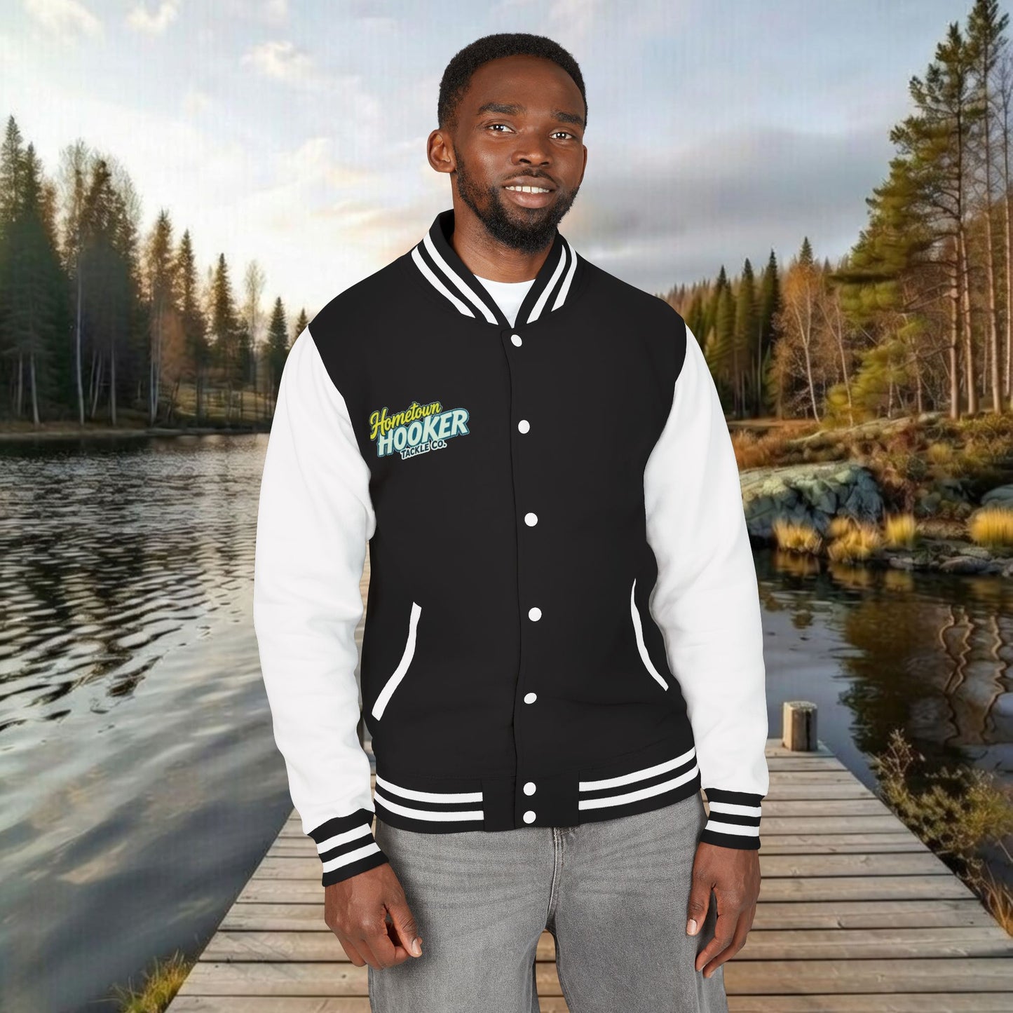 Hometown Hooker Tackle Co Letterman Jacket —Fishing Retro Varsity Jacket