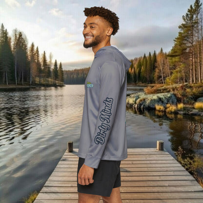 Hometown Hooker Tackle Co UPF 50+ Hooded Fishing Shirt –Grey-Lightweight Sun Protection Hoodie, Moisture-Wicking Performance Sun Shirt for Anglers – Tight Lines, Dirty Minds