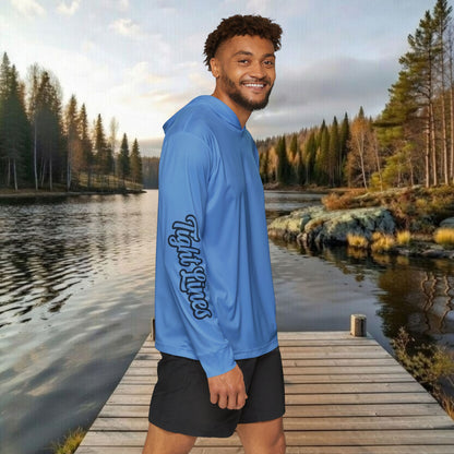 Hometown Hooker Tackle Co UPF 50+ Hooded Fishing Shirt - Blue– Lightweight Sun Protection Hoodie, Moisture-Wicking Performance Sun Shirt for Anglers – Tight Lines, Dirty Minds