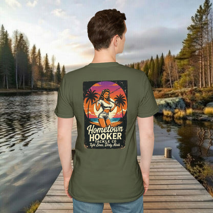 Hometown Hooker Tackle Co. Retro Pin-Up Tee | Funny Unisex Fishing Shirt