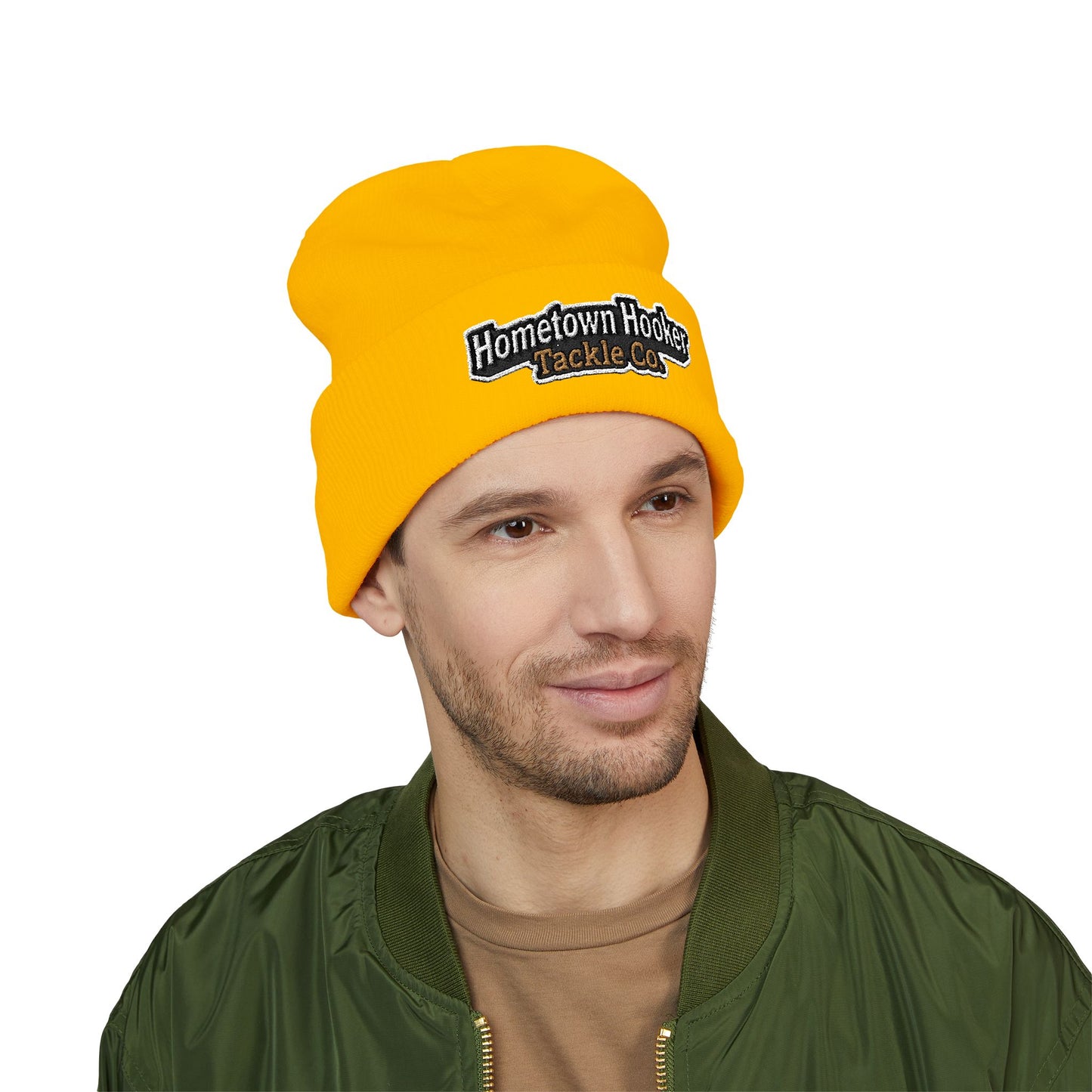 Hometown Hooker Embroidered Cuffed Beanie - Funny Fishing Beanie Hat, Adult Humor Fisherman Gift, Lake Life Winter Hat, Bass Fishing Accessory