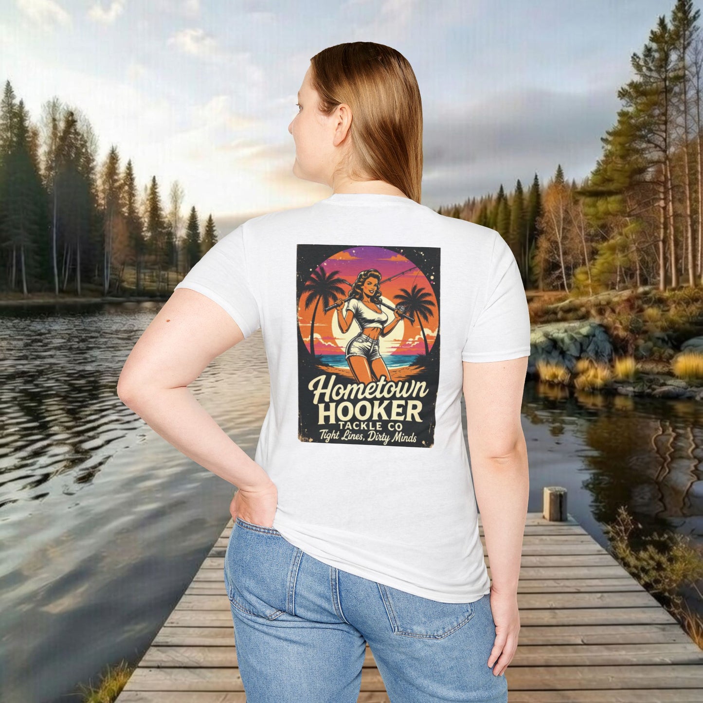 Hometown Hooker Tackle Co. Retro Pin-Up Tee | Funny Unisex Fishing Shirt