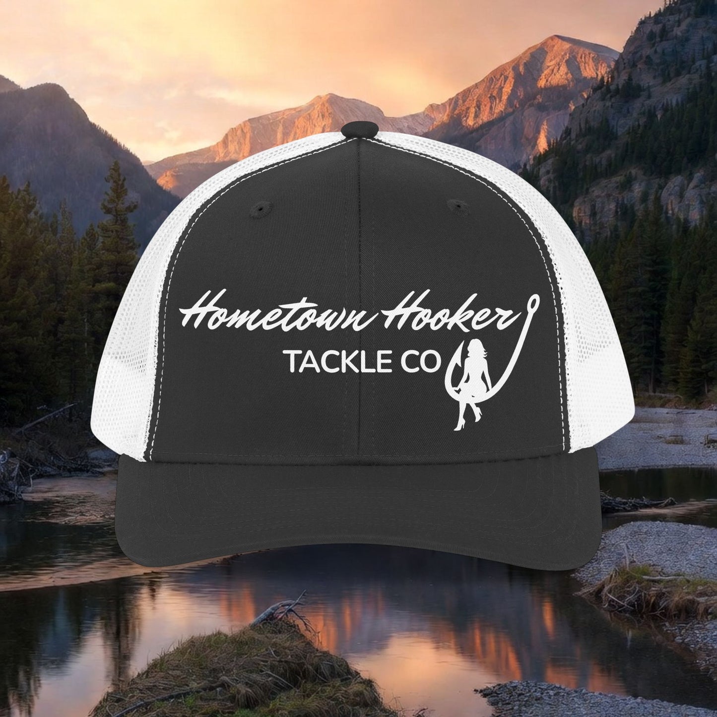 Hometown Hooker Tackle Co. Trucker Hat – Retro Fishing Mesh Cap.