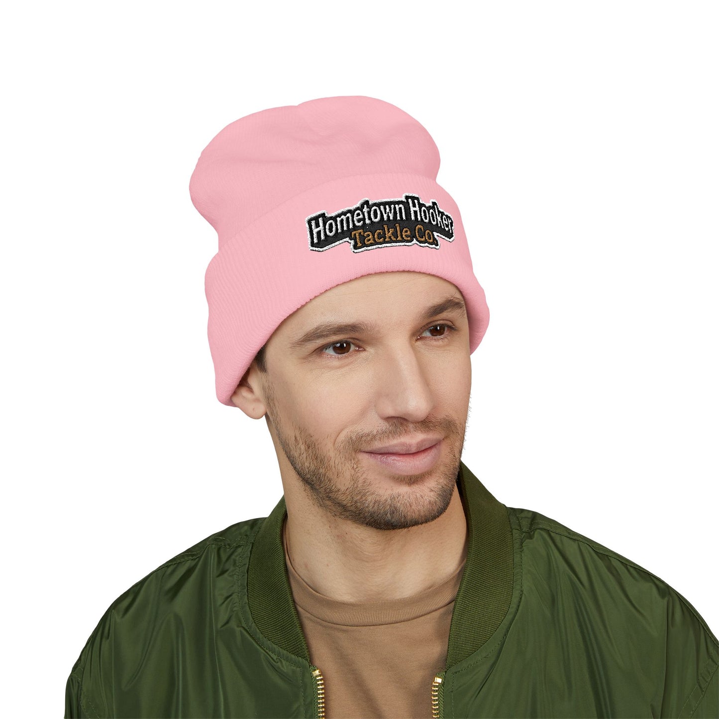Hometown Hooker Embroidered Cuffed Beanie - Funny Fishing Beanie Hat, Adult Humor Fisherman Gift, Lake Life Winter Hat, Bass Fishing Accessory