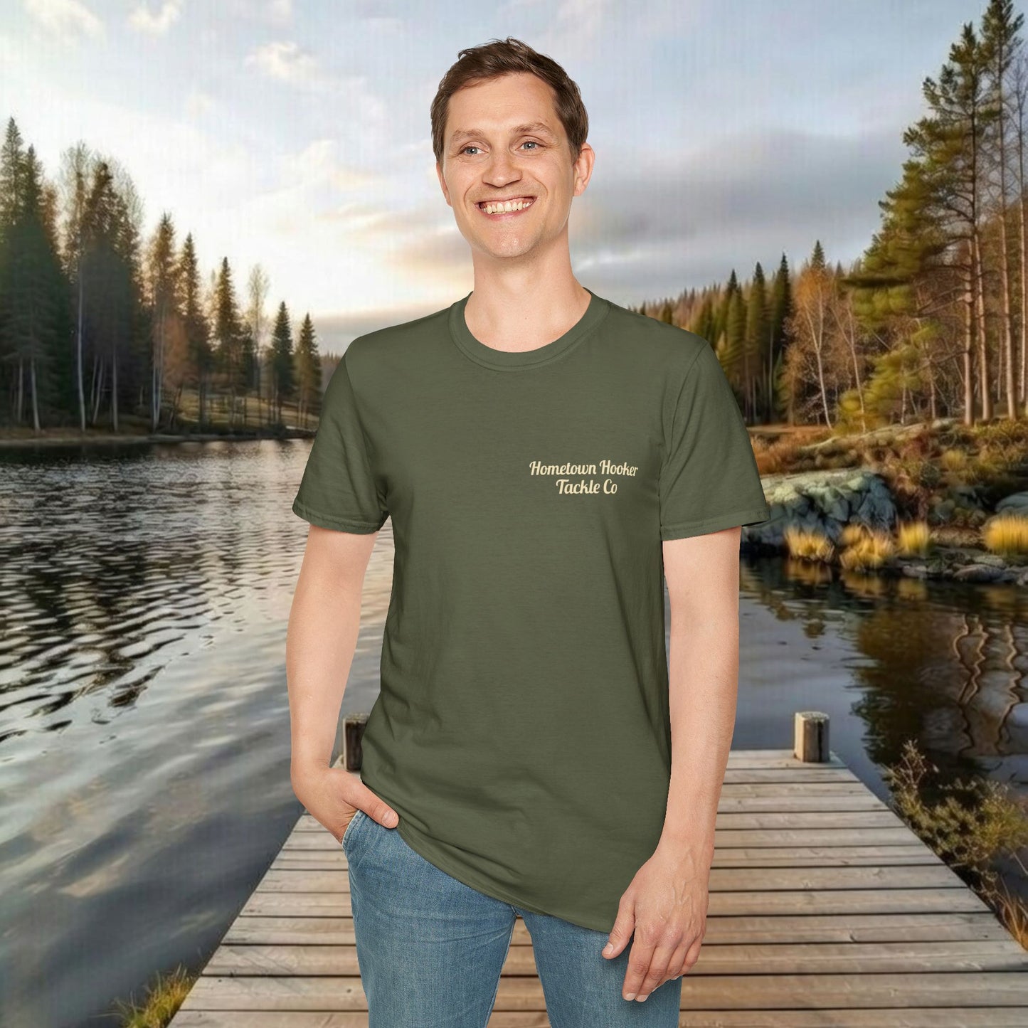 Hometown Hooker Tackle Co. Retro Pin-Up Graphic Tee-Unisex Funny Fishing T-Shirt