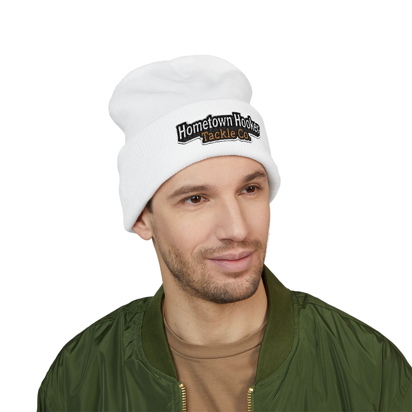 Hometown Hooker Embroidered Cuffed Beanie - Funny Fishing Beanie Hat, Adult Humor Fisherman Gift, Lake Life Winter Hat, Bass Fishing Accessory