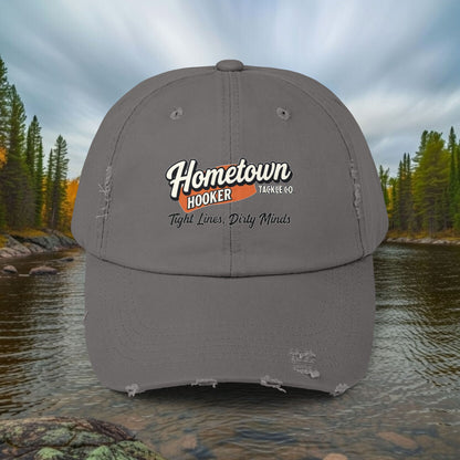 Hometown Hooker Tackle Co Vintage Distressed Fishing Hat – Worn-In Cotton Dad Cap for River Days & Quiet Confidence