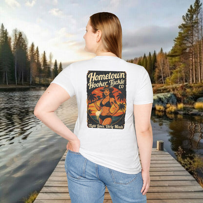 Hometown Hooker Tackle Co. Retro Pin-Up Graphic Tee-Unisex Funny Fishing T-Shirt