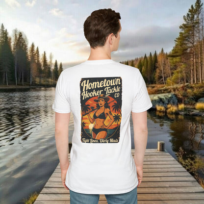 Hometown Hooker Tackle Co. Retro Pin-Up Graphic Tee-Unisex Funny Fishing T-Shirt