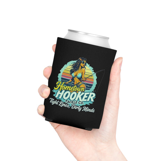 Hometown Hooker Tackle Co Can Cooler – Tight Lines, Dirty Minds Retro Fishing Koozie