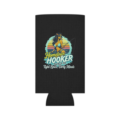 Hometown Hooker Tackle Co Can Cooler – Tight Lines, Dirty Minds Retro Fishing Koozie