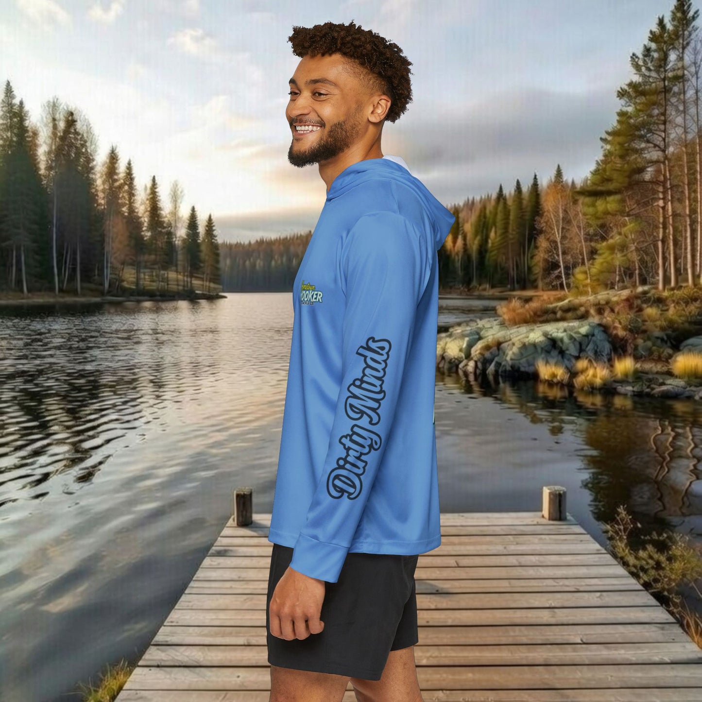 Hometown Hooker Tackle Co UPF 50+ Hooded Fishing Shirt - Blue– Lightweight Sun Protection Hoodie, Moisture-Wicking Performance Sun Shirt for Anglers – Tight Lines, Dirty Minds