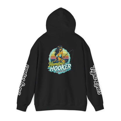 Hometown Hooker Tackle Co. Hoodie – Funny Fishing Hoodie, Retro Sunset Angler Graphic, Adult Humor Fisherman Sweatshirt, Tight Lines Dirty Minds Gift