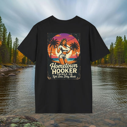 Hometown Hooker Tackle Co. Retro Pin-Up Tee | Funny Unisex Fishing Shirt