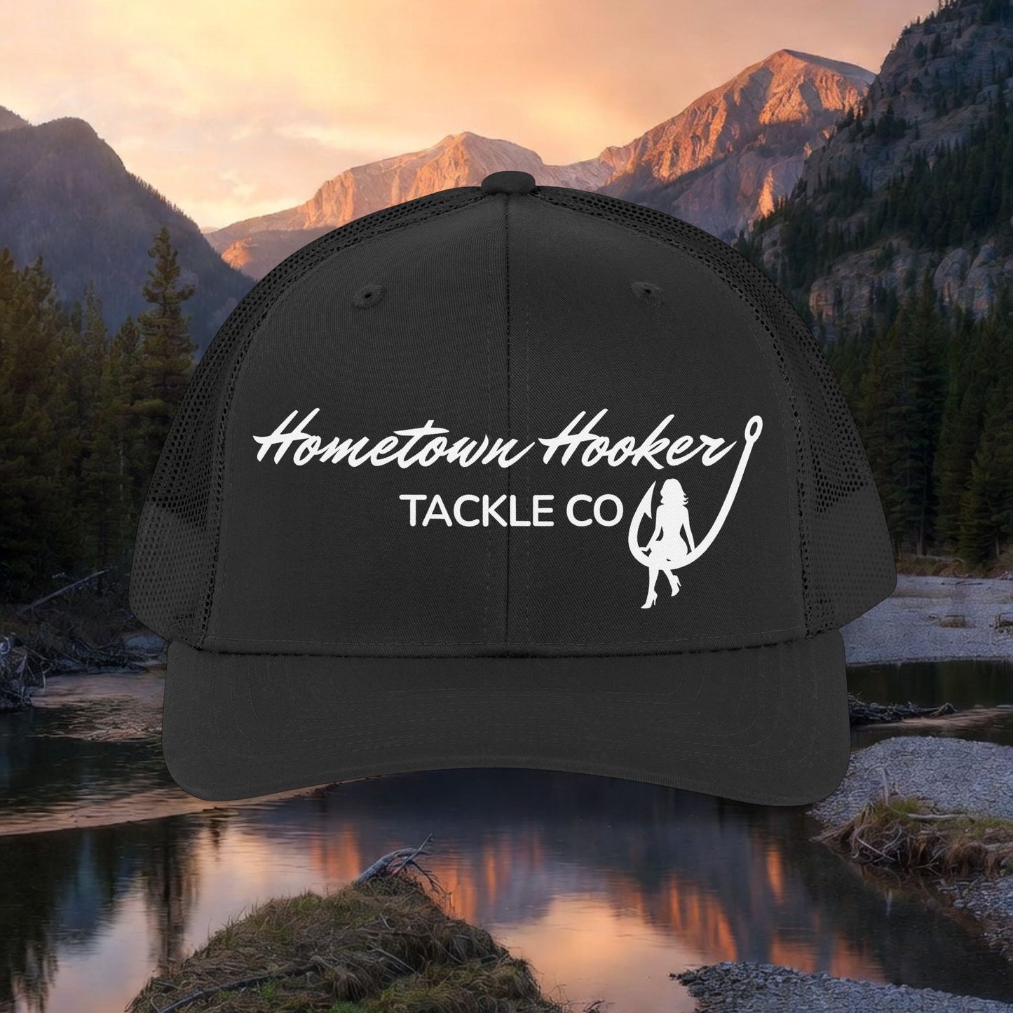 Hometown Hooker Tackle Co. Trucker Hat – Retro Fishing Mesh Cap.