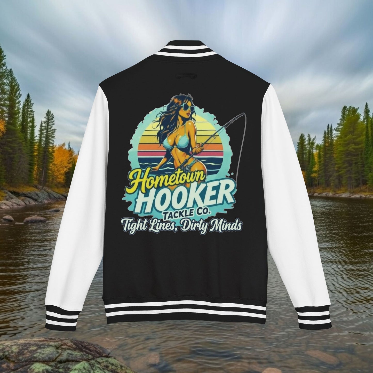 Hometown Hooker Tackle Co Letterman Jacket —Fishing Retro Varsity Jacket