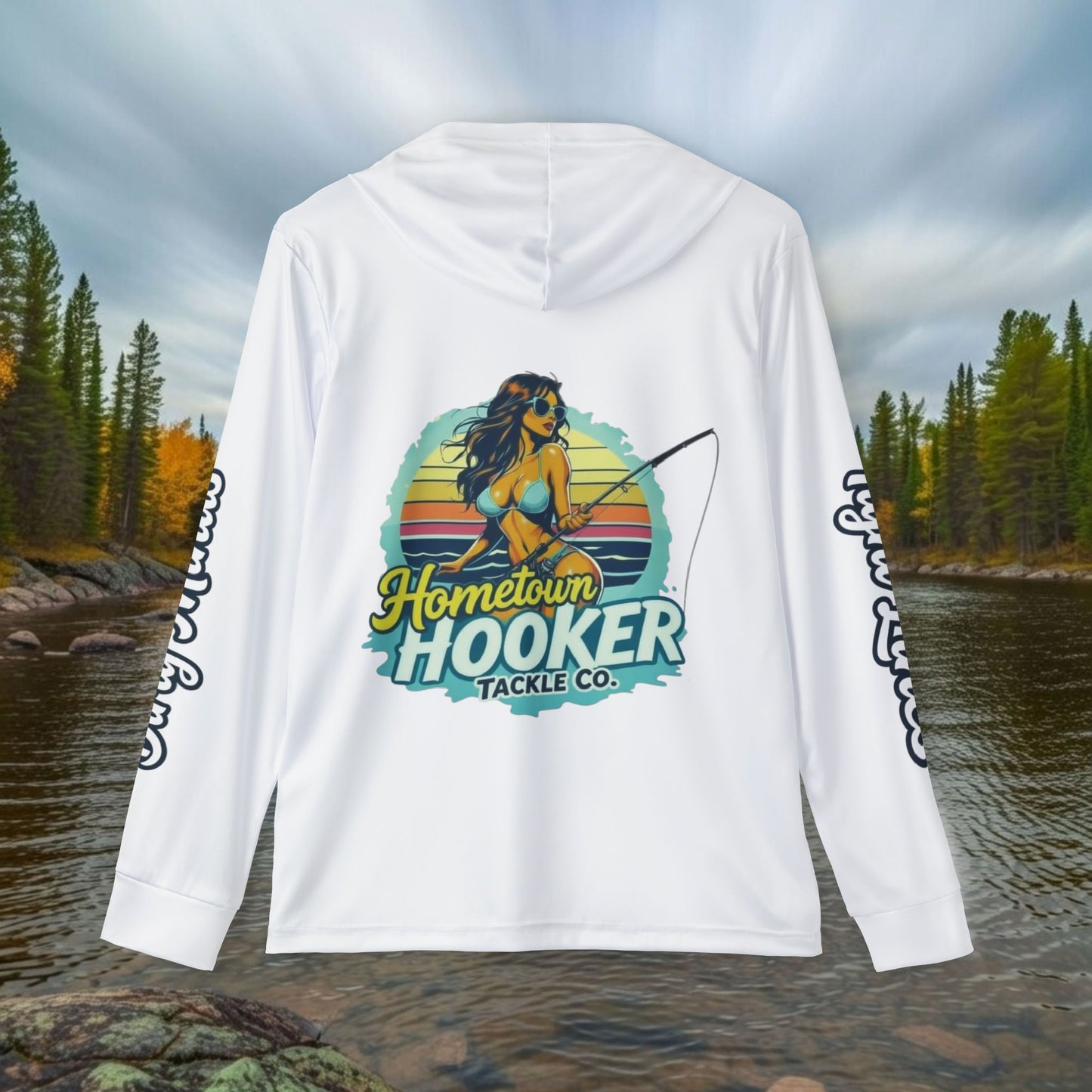 Hometown Hooker Tackle Co UPF 50+ Hooded Fishing Shirt – Lightweight Sun Protection Hoodie, Moisture-Wicking Performance Sun Shirt for Anglers – Tight Lines, Dirty Minds