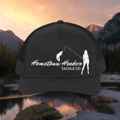 Hometown Hooker Trucker Hat — Black Mesh Snapback for Anglers with Attitude