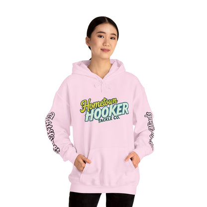 Hometown Hooker Tackle Co. Hoodie – Funny Fishing Hoodie, Retro Sunset Angler Graphic, Adult Humor Fisherman Sweatshirt, Tight Lines Dirty Minds Gift