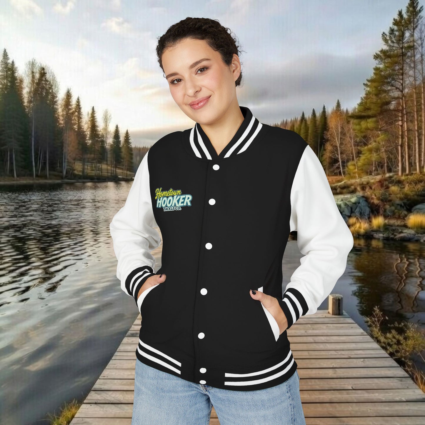 Hometown Hooker Tackle Co Letterman Jacket —Fishing Retro Varsity Jacket