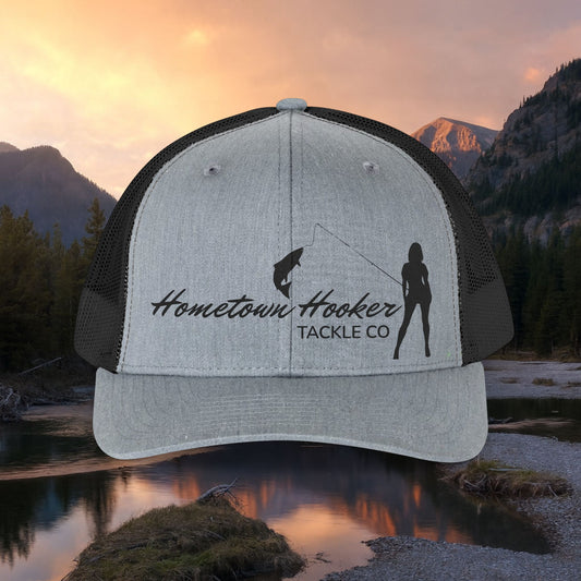 Hometown Hooker Trucker Hat — Black Mesh Snapback for Anglers with Attitude