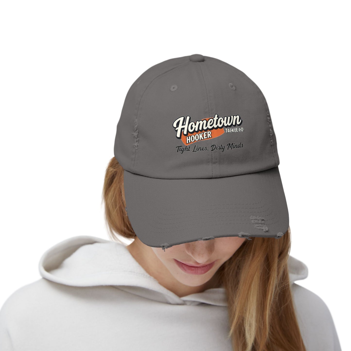 Hometown Hooker Tackle Co Vintage Distressed Fishing Hat – Worn-In Cotton Dad Cap for River Days & Quiet Confidence