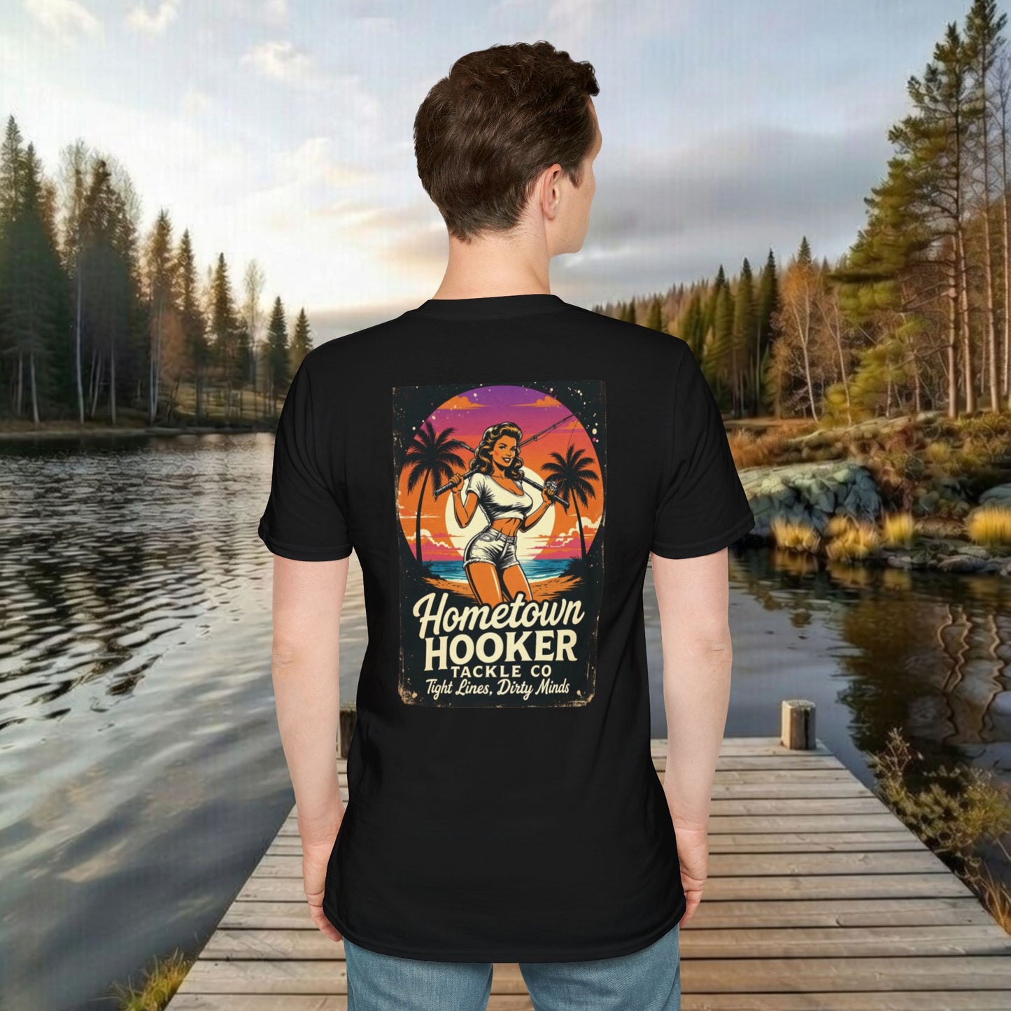 Hometown Hooker Tackle Co. Retro Pin-Up Tee | Funny Unisex Fishing Shirt