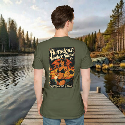 Hometown Hooker Tackle Co. Retro Pin-Up Graphic Tee-Unisex Funny Fishing T-Shirt