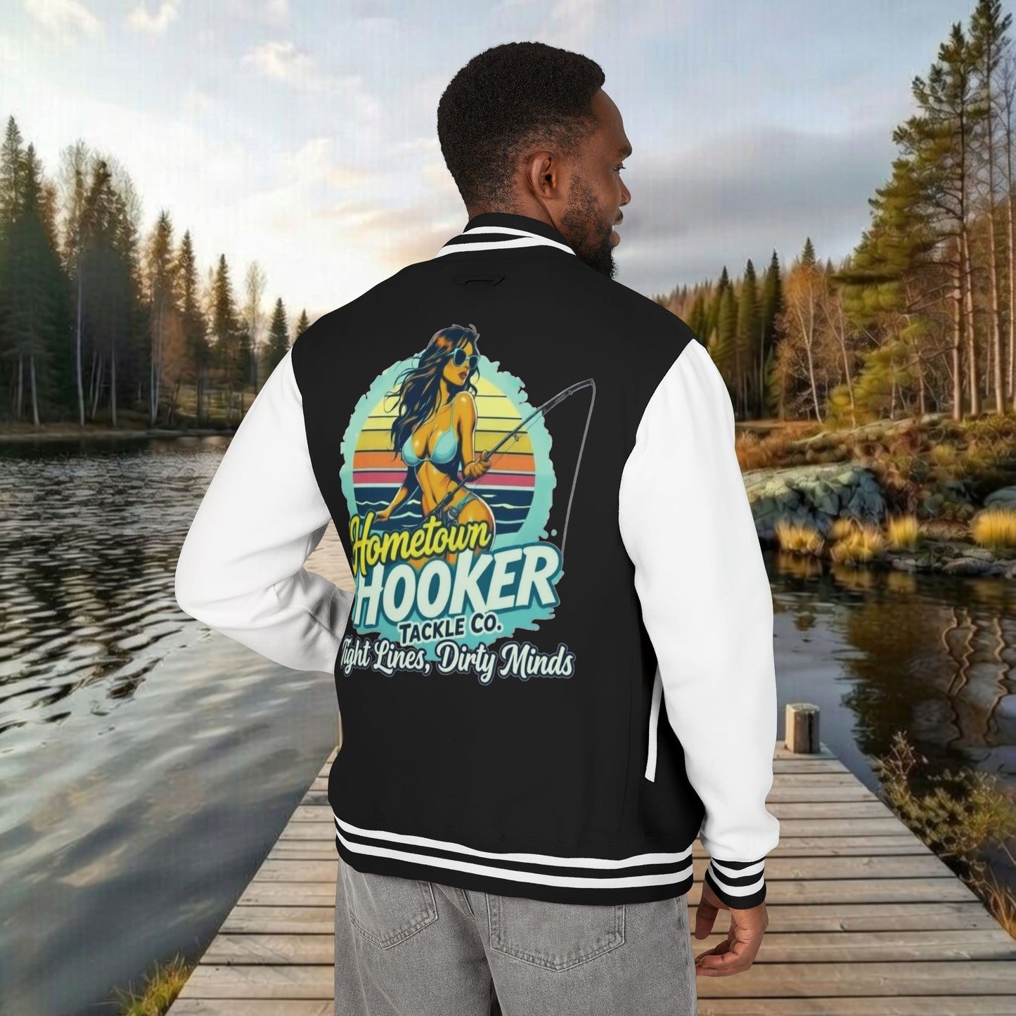 Hometown Hooker Tackle Co Letterman Jacket —Fishing Retro Varsity Jacket