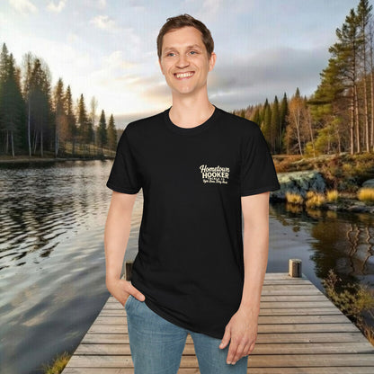 Hometown Hooker Tackle Co. Retro Pin-Up Tee | Funny Unisex Fishing Shirt