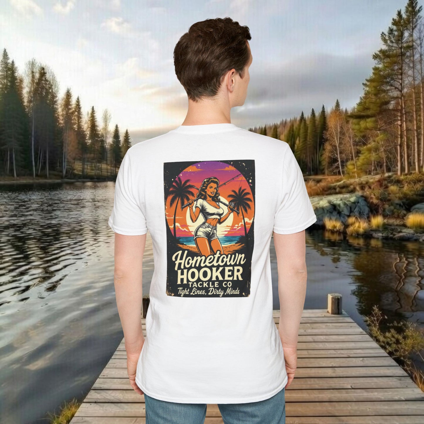 Hometown Hooker Tackle Co. Retro Pin-Up Tee | Funny Unisex Fishing Shirt
