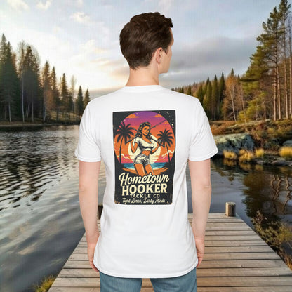 Hometown Hooker Tackle Co. Retro Pin-Up Tee | Funny Unisex Fishing Shirt