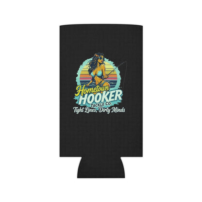 Hometown Hooker Tackle Co Can Cooler – Tight Lines, Dirty Minds Retro Fishing Koozie