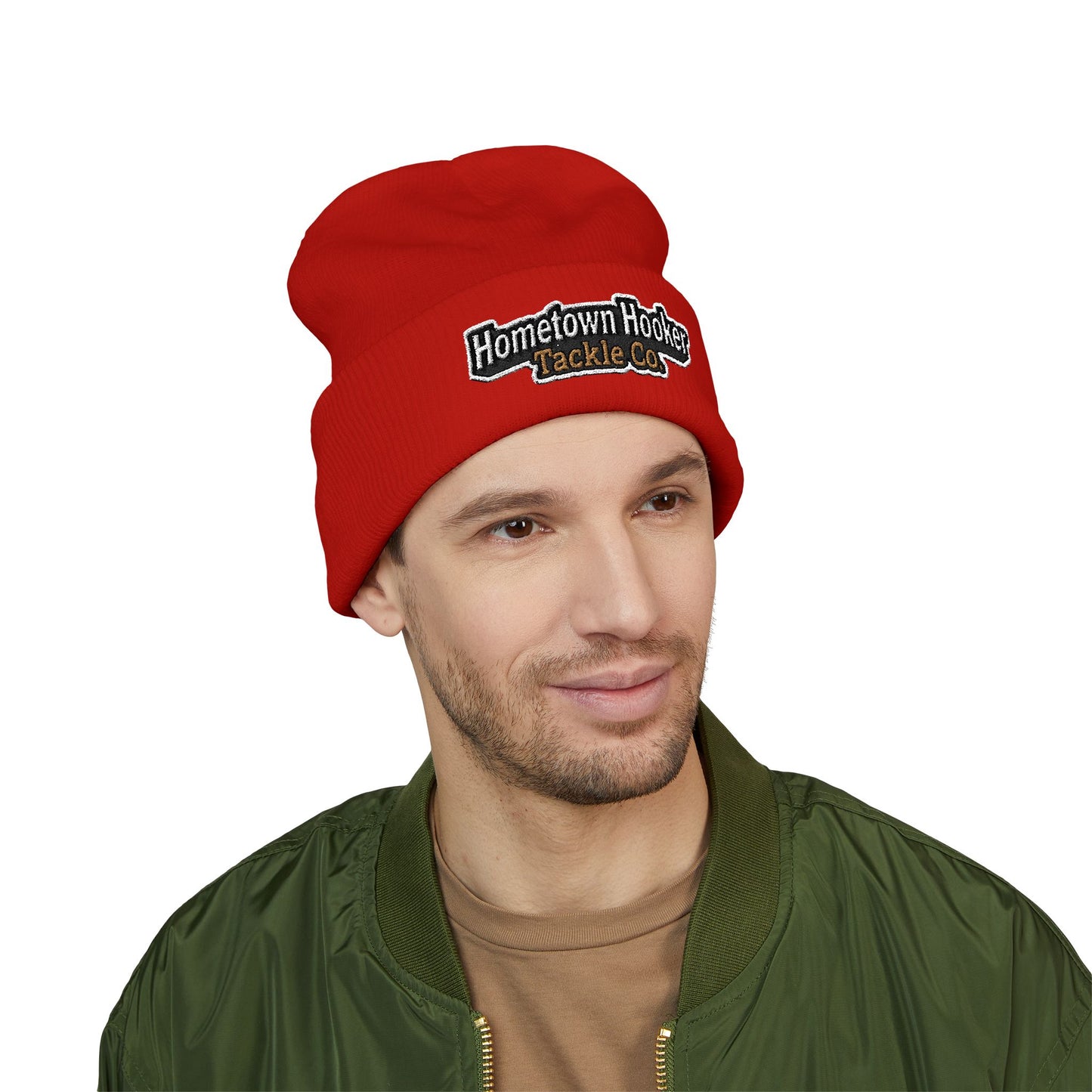 Hometown Hooker Embroidered Cuffed Beanie - Funny Fishing Beanie Hat, Adult Humor Fisherman Gift, Lake Life Winter Hat, Bass Fishing Accessory