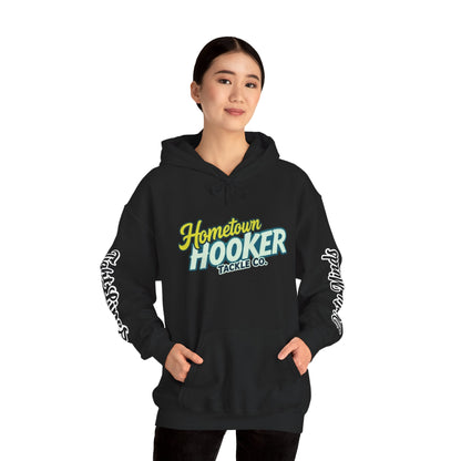 Hometown Hooker Tackle Co. Hoodie – Funny Fishing Hoodie, Retro Sunset Angler Graphic, Adult Humor Fisherman Sweatshirt, Tight Lines Dirty Minds Gift
