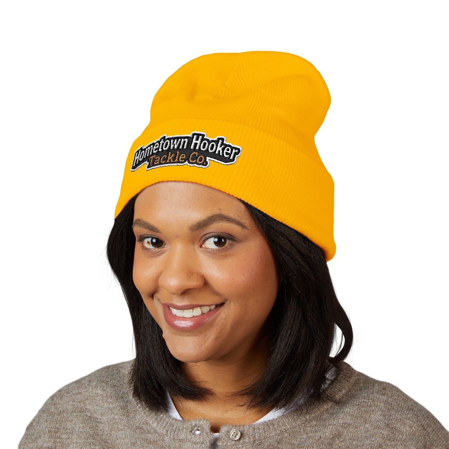 Hometown Hooker Embroidered Cuffed Beanie - Funny Fishing Beanie Hat, Adult Humor Fisherman Gift, Lake Life Winter Hat, Bass Fishing Accessory