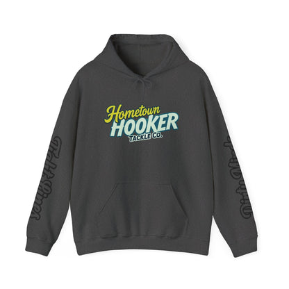 Hometown Hooker Tackle Co. Hoodie – Funny Fishing Hoodie, Retro Sunset Angler Graphic, Adult Humor Fisherman Sweatshirt, Tight Lines Dirty Minds Gift