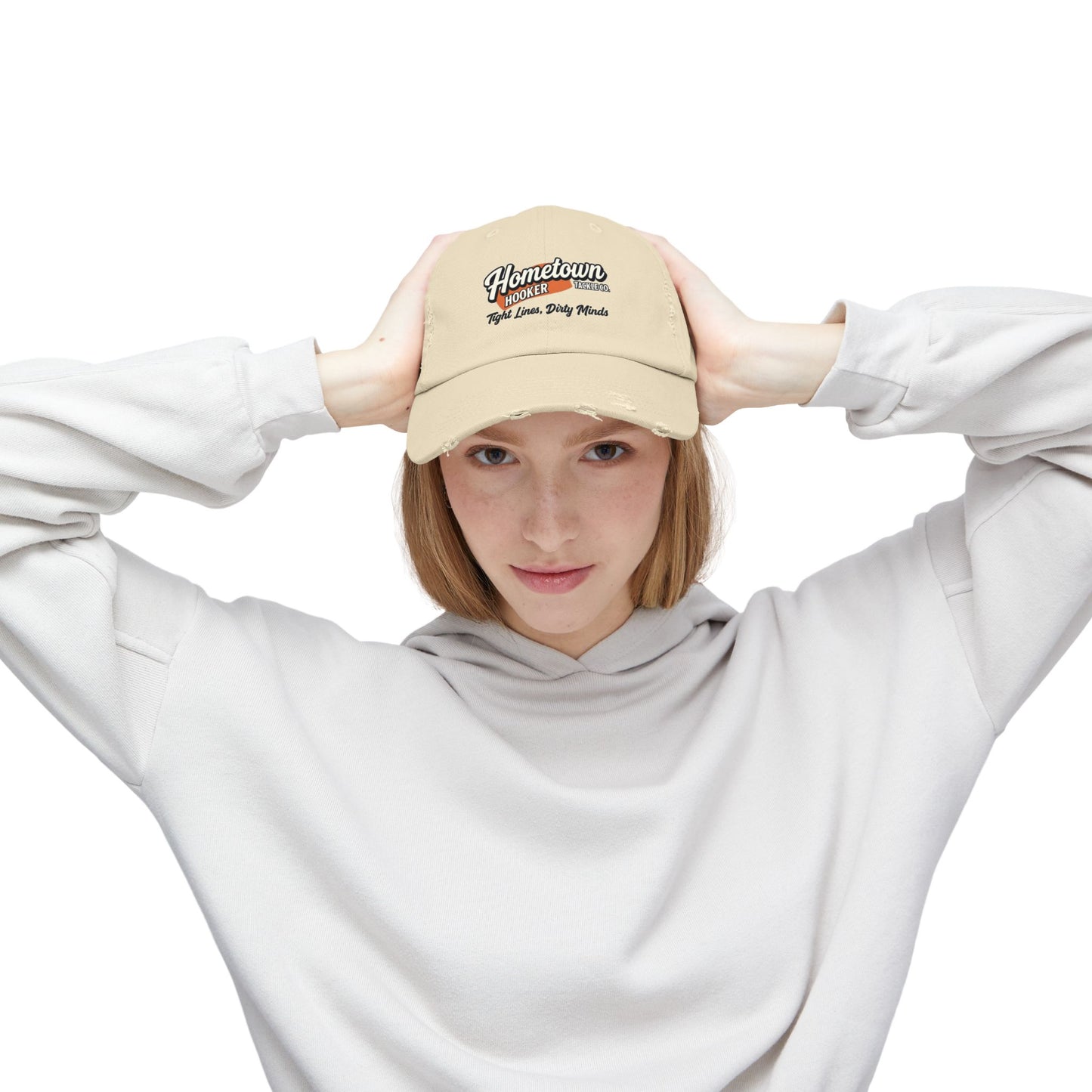 Hometown Hooker Tackle Co Vintage Distressed Fishing Hat – Worn-In Cotton Dad Cap for River Days & Quiet Confidence