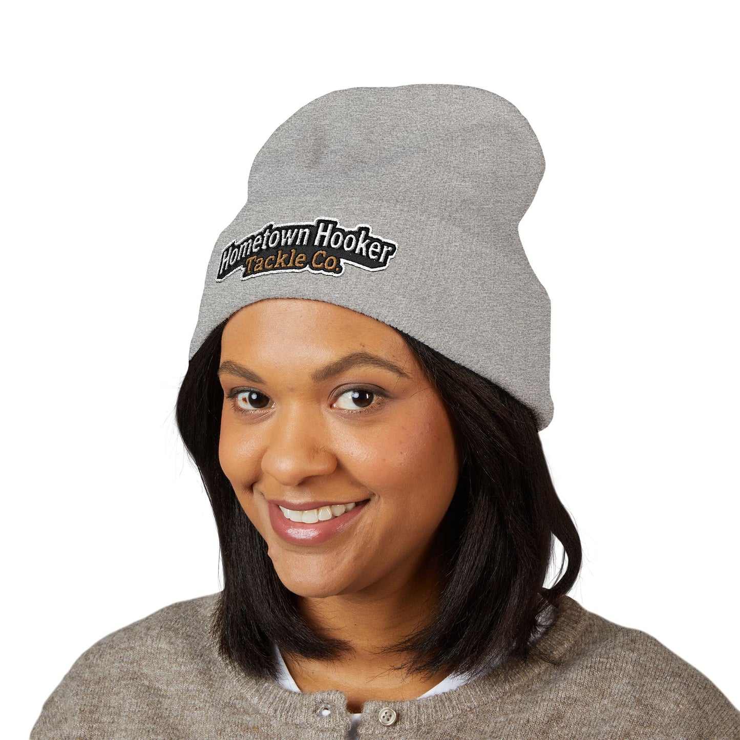 Hometown Hooker Embroidered Cuffed Beanie - Funny Fishing Beanie Hat, Adult Humor Fisherman Gift, Lake Life Winter Hat, Bass Fishing Accessory