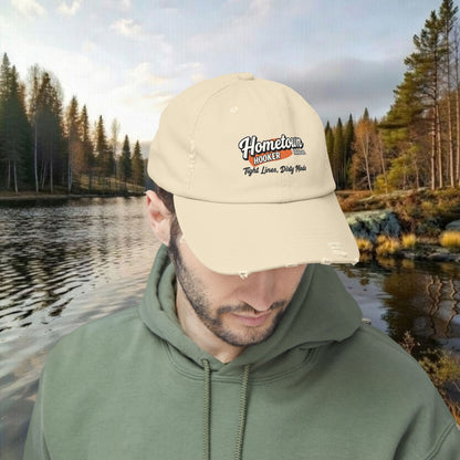 Hometown Hooker Tackle Co Vintage Distressed Fishing Hat – Worn-In Cotton Dad Cap for River Days & Quiet Confidence