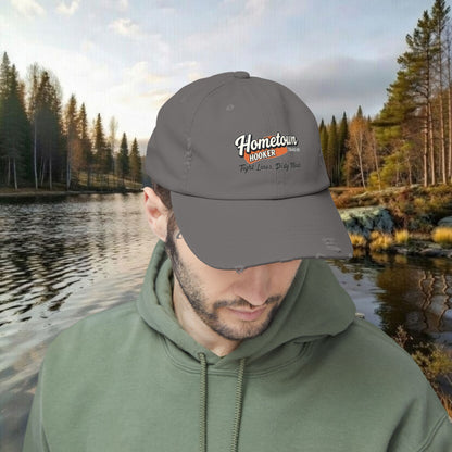 Hometown Hooker Tackle Co Vintage Distressed Fishing Hat – Worn-In Cotton Dad Cap for River Days & Quiet Confidence