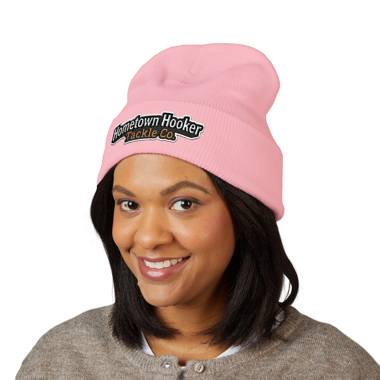 Hometown Hooker Embroidered Cuffed Beanie - Funny Fishing Beanie Hat, Adult Humor Fisherman Gift, Lake Life Winter Hat, Bass Fishing Accessory