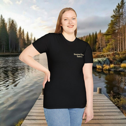 Hometown Hooker Tackle Co. Retro Pin-Up Graphic Tee-Unisex Funny Fishing T-Shirt