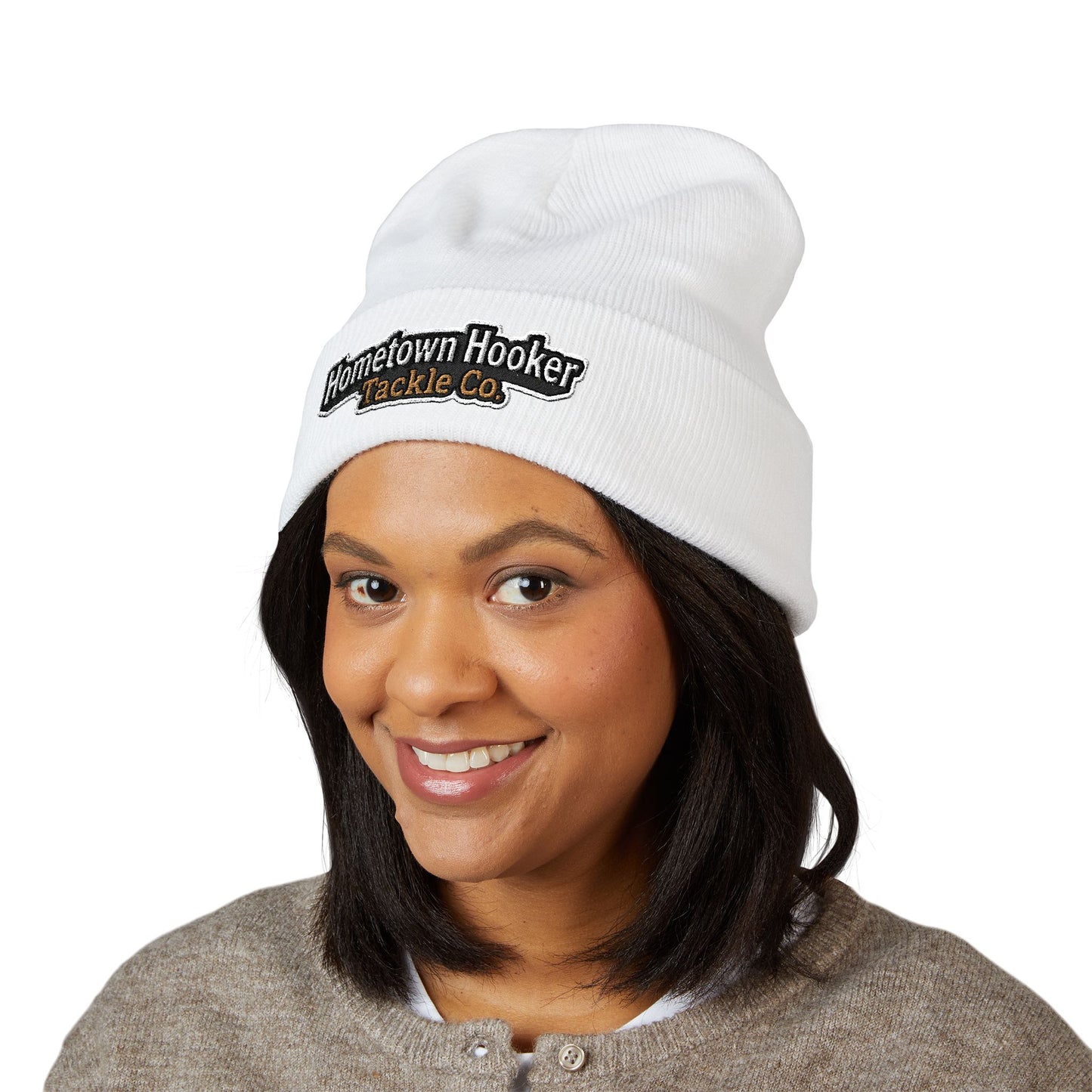 Hometown Hooker Embroidered Cuffed Beanie - Funny Fishing Beanie Hat, Adult Humor Fisherman Gift, Lake Life Winter Hat, Bass Fishing Accessory