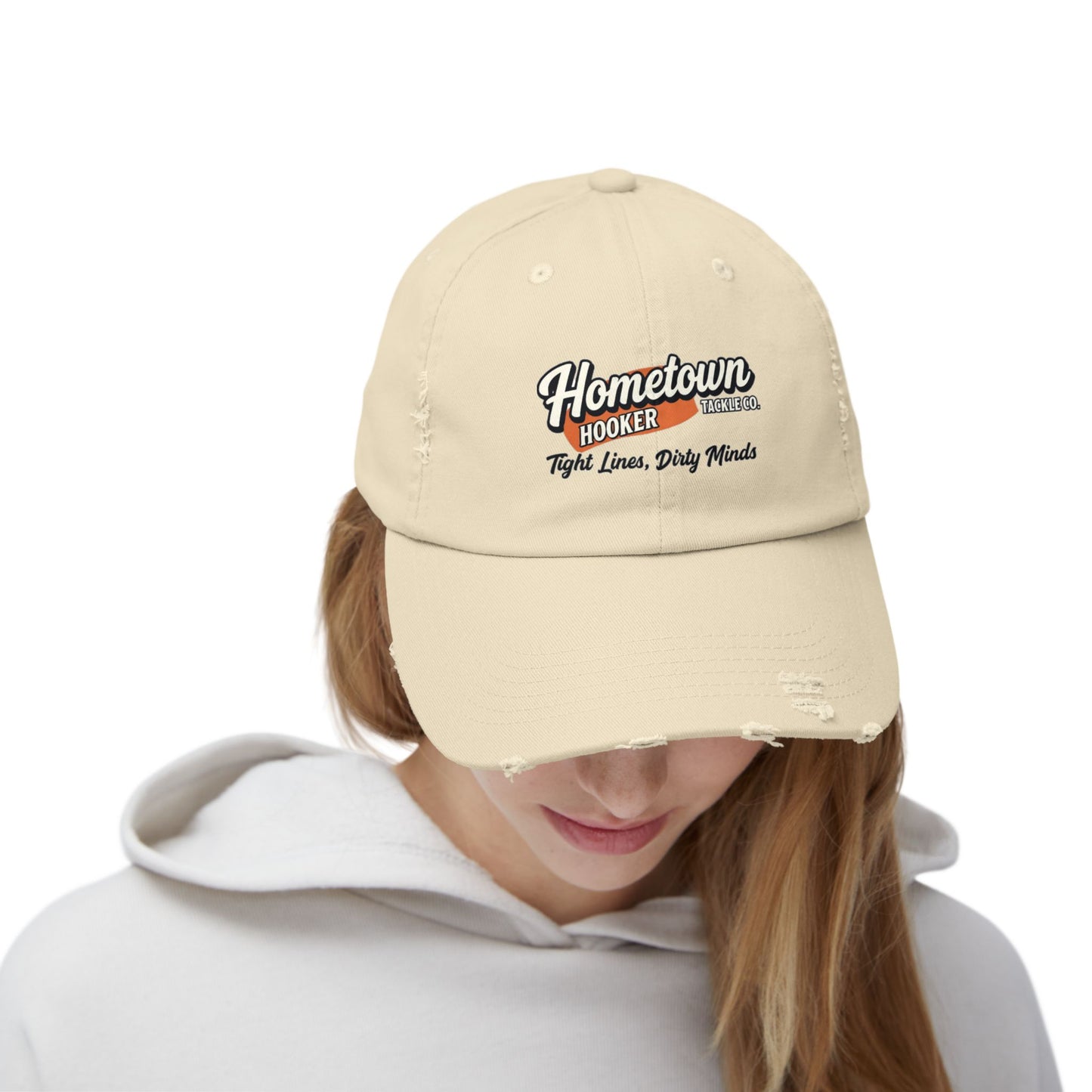 Hometown Hooker Tackle Co Vintage Distressed Fishing Hat – Worn-In Cotton Dad Cap for River Days & Quiet Confidence