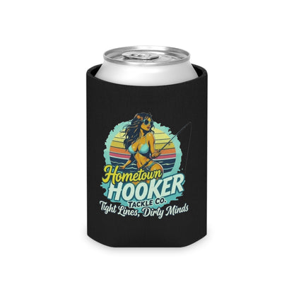 Hometown Hooker Tackle Co Can Cooler – Tight Lines, Dirty Minds Retro Fishing Koozie
