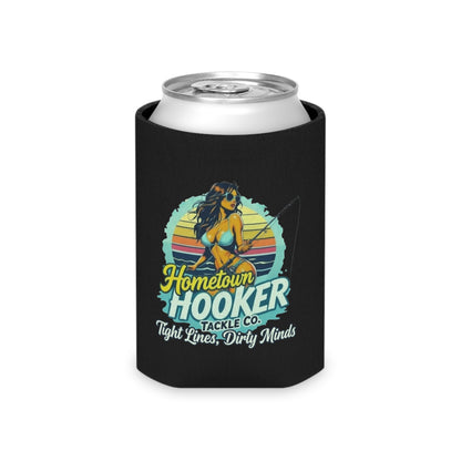 Hometown Hooker Tackle Co Can Cooler – Tight Lines, Dirty Minds Retro Fishing Koozie