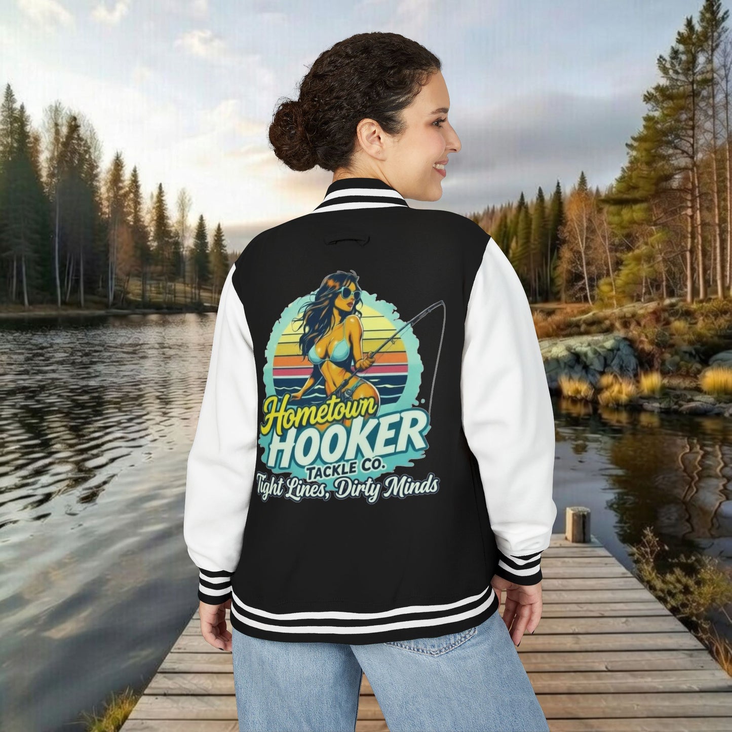 Hometown Hooker Tackle Co Letterman Jacket —Fishing Retro Varsity Jacket